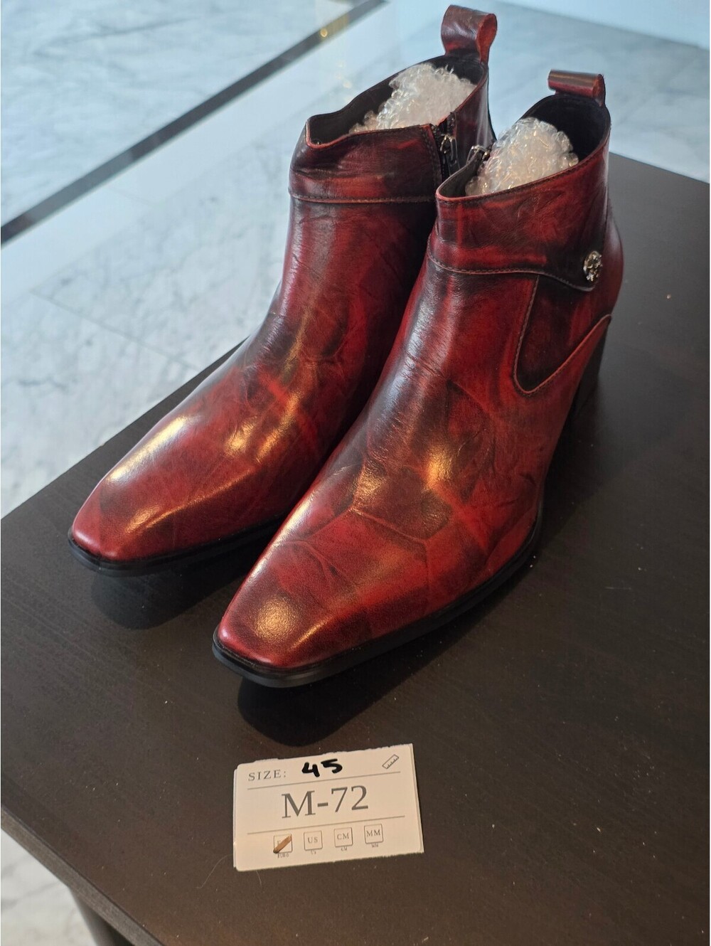 Men's Burgundy Leather Ankle Boots with Side Zipper